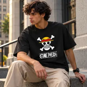 Black One Piece printed oversized t-shirt for men